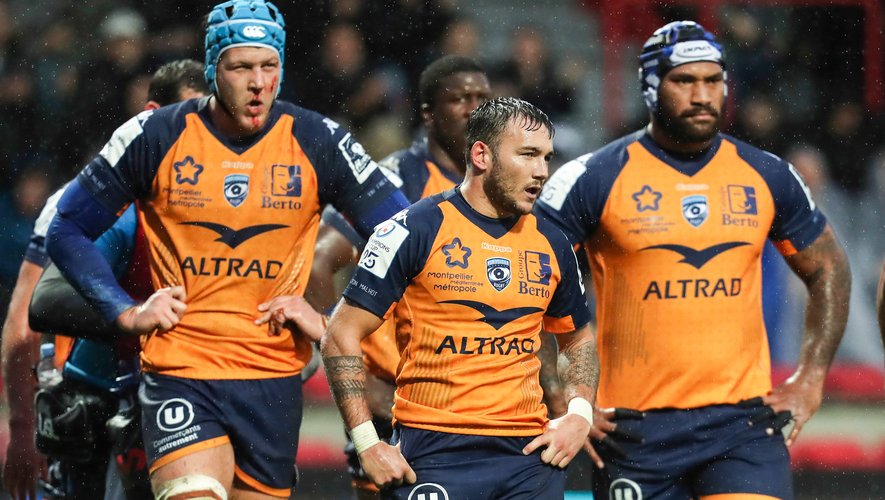 Benoit PAILLAUGUE of Montpellier and his teammates look dejected during the European Rugby Champions Cup, Pool 5 Toulouse and Montpellier at Stade Ernest-Wallon on December 8, 2019 in Toulouse, France. (Photo by Manuel Blondeau/Icon Sport) - Stade Ernest-Wallon - Toulouse (France)