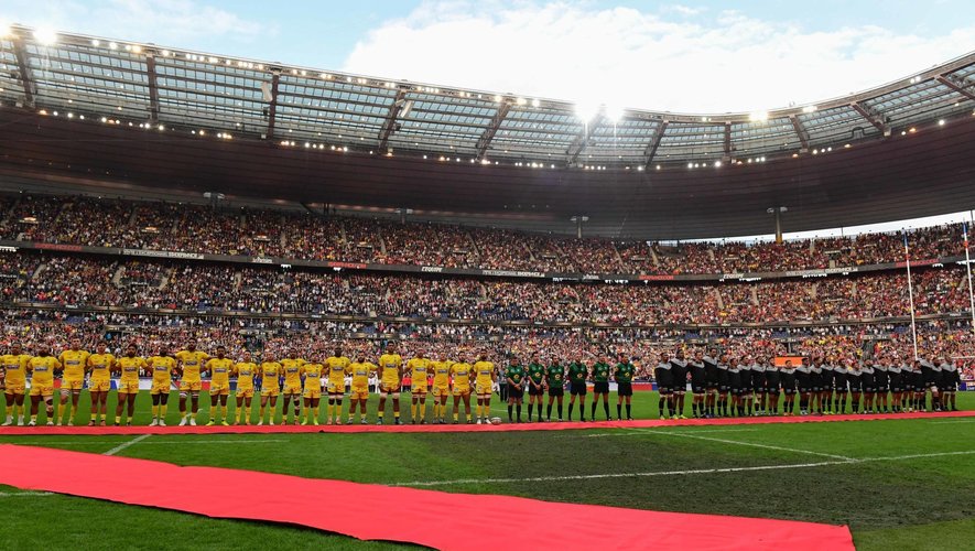 Team of Clermont and team of Toulouse during the Top 14 Final match between Toulouse and Clermont at Stade de France on June 15, 2019 in Paris, France. (Photo by Anthony Dibon/Icon Sport)