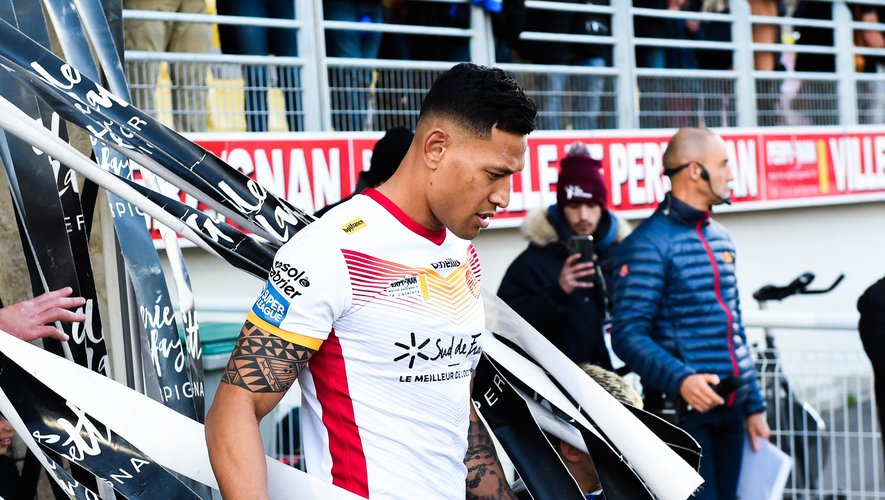 Israel FOLAU of Dragons  during the Super League match between Dragons Catalans and Salford at Stade Gilbert Brutus on March 7, 2020 in Perpignan, France. (Photo by Alexandre Dimou/Icon Sport) - Israel FOLAU - Stade Gilbert Brutus - Perpignan (France)
