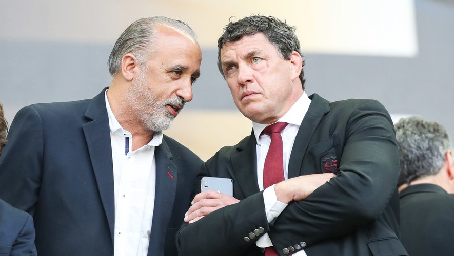 President Didier Lacroix of Toulouse and Co President Pierre Olivier Valaize of Bezier during the Top 14 Semi Final match between Toulouse and La Rochelle on June 8, 2019 in Bordeaux, France. (Photo by Manuel Blondeau/Icon Sport)