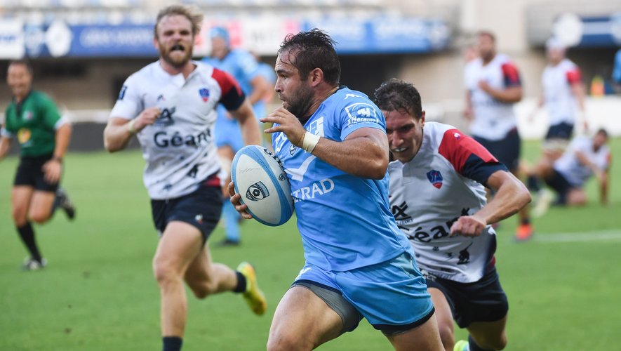 Cobus REINACH of Montpellier scores the first try  during the friendly match between Montpellier and Aurillac on August 21, 2020 in Montpellier, France. (Photo by Alexandre Dimou/Icon Sport) - Altrad Stadium - Montpellier (France)