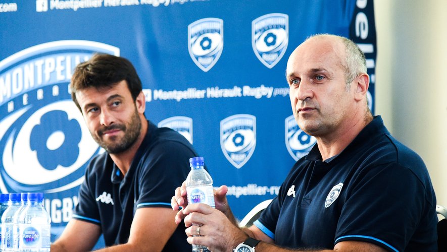 Philippe SAINT-ANDRE rugby director of Montpellier and Xavier GARBAJOSA head coach of Montpellier   during press conference on June 29, 2020 in Montpellier, France. (Photo by Alexandre Dimou/Icon Sport)