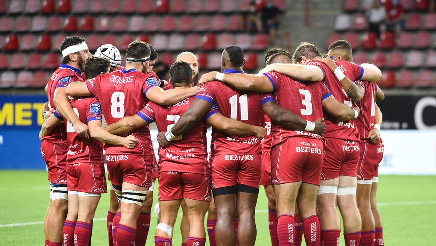 Team of Beziers  during the Pro D2 match between Beziers and Angouleme on September 12, 2020 in Beziers, France. (Photo by Alexandre Dimou/Icon Sport) - --- - Stade de la Mediterranee - BÃ©ziers (France)