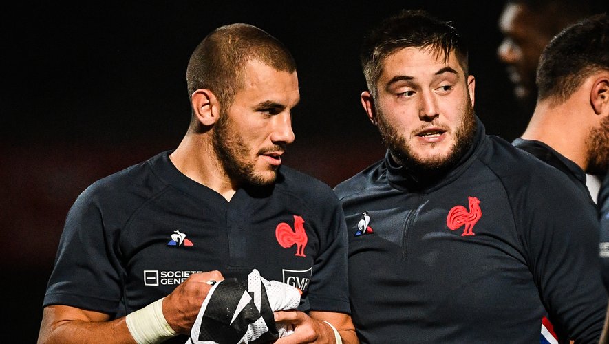 Gabin VILLIERE of France and Cyril BAILLE of France during the training session of France at Centre national de rugby on October 28, 2020 in Marcoussis, France. (Photo by Matthieu Mirville/Icon Sport) - Centre National du Rugby - Marcoussis (France)
