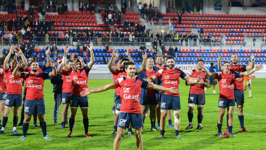 Team of Aurillac during the Pro D2 match between Aurillac and Nevers on October 9, 2020 in Aurillac, France. (Photo by Romain Longieras/Icon Sport) - --- - Stade Jean Alric - Aurillac (France)