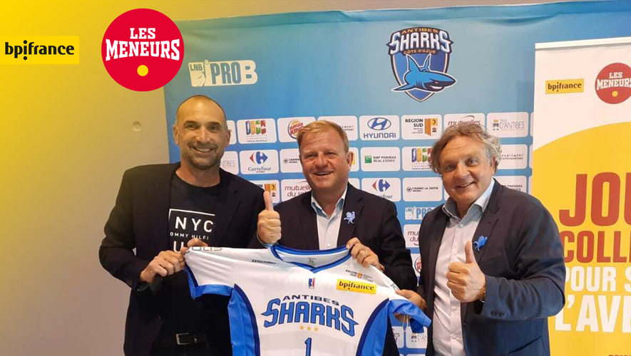 Patrice Bégay, directeur Bpifrance Excellence, est entouré de Jérôme Alonzo, nouveau directeur sportif des Sharks, et leur président, Freddy Tacheny.