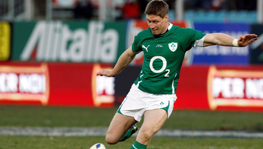 Ireland's Ronan O'Gara takes a kick during their Six Nations rugby union match against Italy at the Stadio Flaminio
