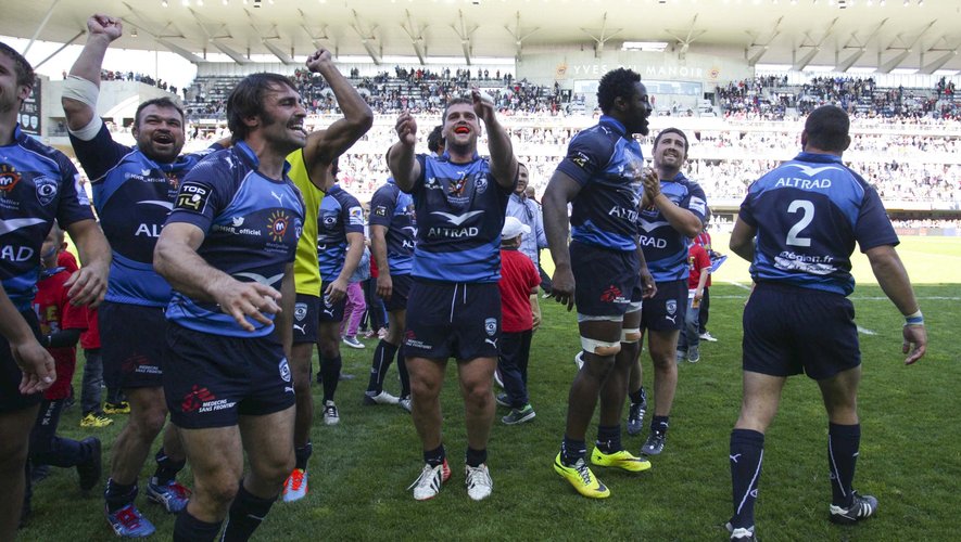 La joie des joueurs de Montpellier après la victoire contre le Racing Métro - 3 mai 2014