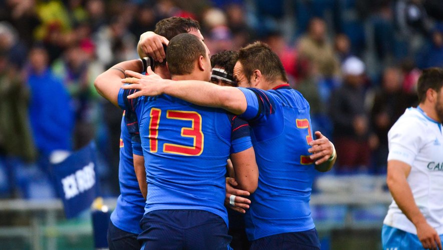 La joie du XV de France face à l'Italie - mars 2015