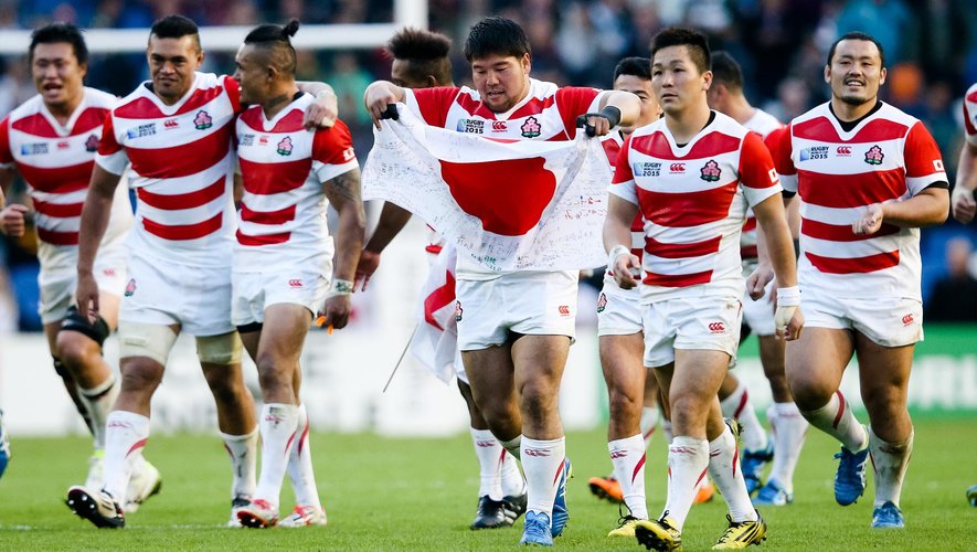 La joie des joueurs japonais après leur victoire historique contre les Sud-Africains - 19 septembre 2015