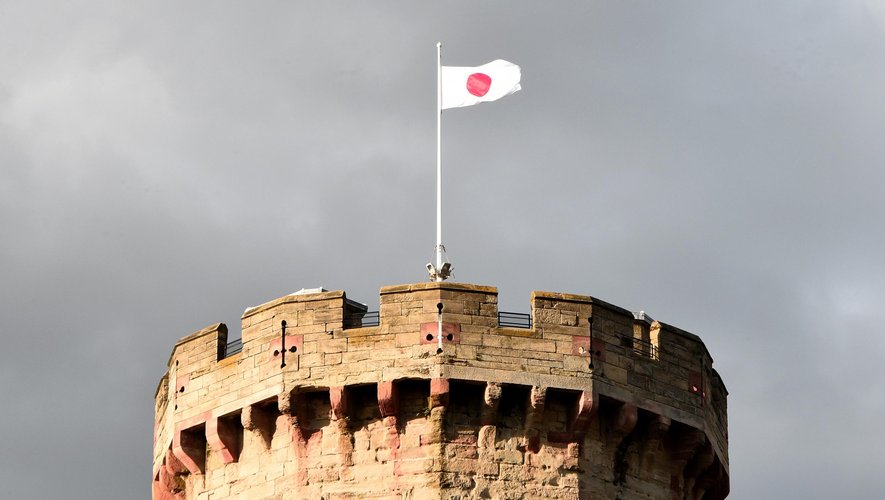 Le drapeau japonais sur le chateau de Warwick