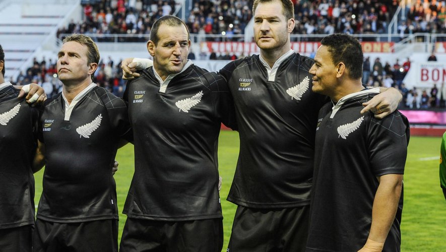 Justin Marshall, Carl Hayman, Ali Williams et Chris Masoe lors du match des Classic All Blacks contre Toulon - 7 octobre 2015