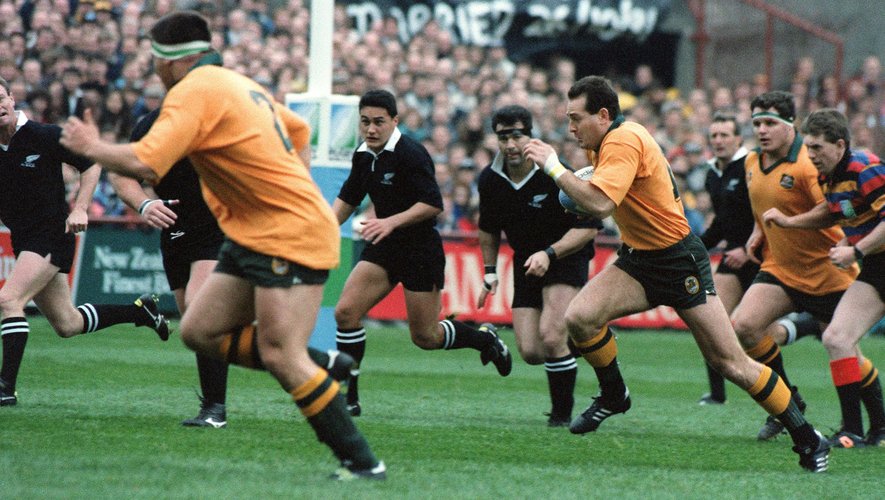 David Campese (Australie) face à la Nouvelle Zélande en demi-finale de la Coupe du monde 1991