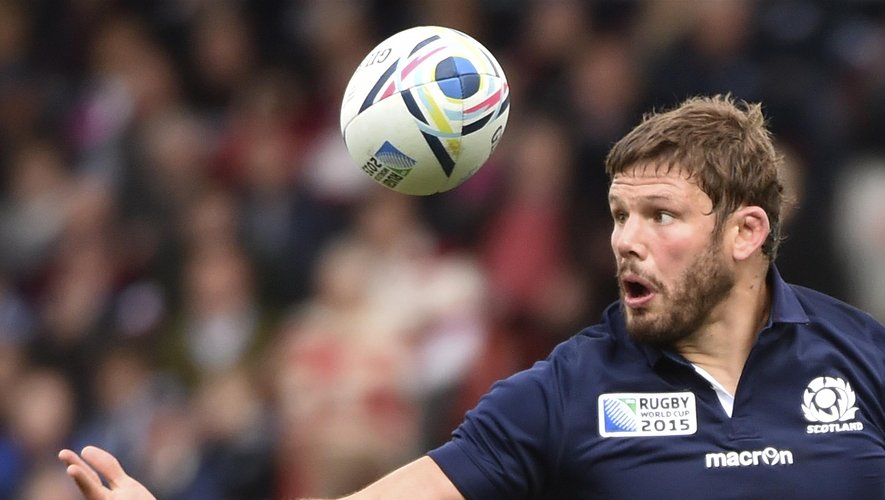 Scotland's hooker Ross Ford catches the ball during a Pool B match of the 2015 Rugby World Cup between Scotland and Japan at Kingsholm stadium in Gloucester, west England on September 23, 2015