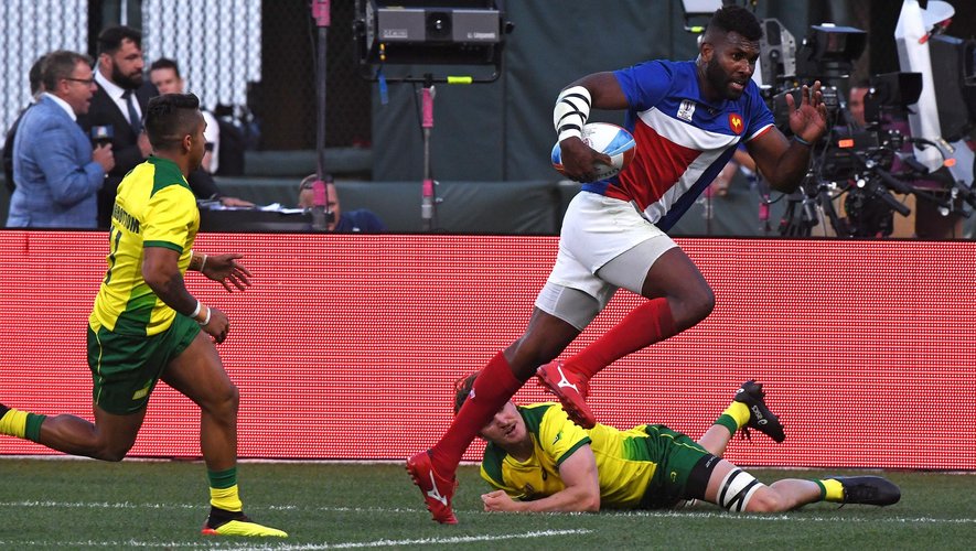 Tavite Veredamu a été décisif, lors de la victoire de la France face à l'Australie (22-17), en huitième de finale de la Coupe du monde de rugby à 7 2018