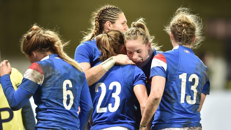 6 Nations Féminines 2019 -La joie des Françaises après leur victoire face aux Galloises