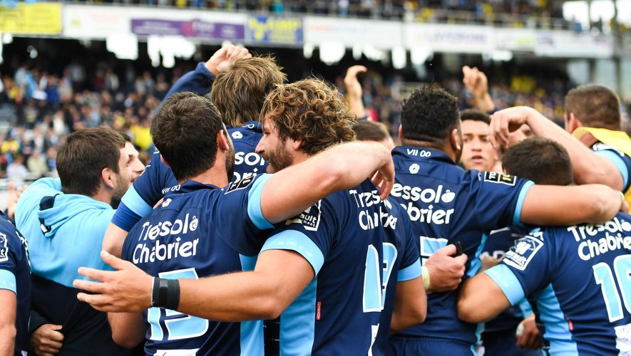 Top 14 - Montpellier célébrant sa victoire contre Clermont