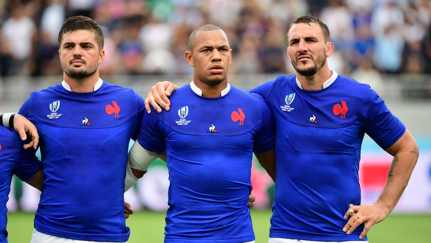 Coupe du monde - Gregory Alldritt, Gaël Fickou et Louis Picamoles durant l'hymne (XV de France)