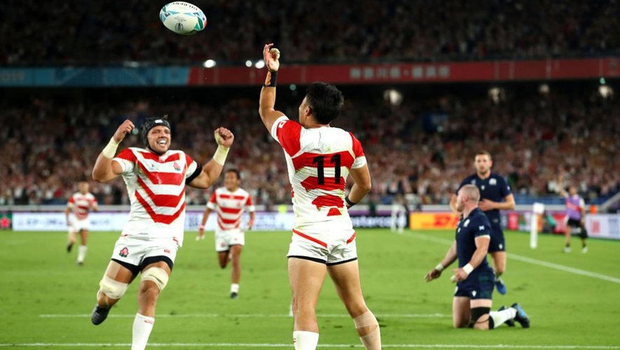 Kenki Fukuoka célèbre un essai lors de Japon-Ecosse - Coupe du monde de rugby (13/10/2019)