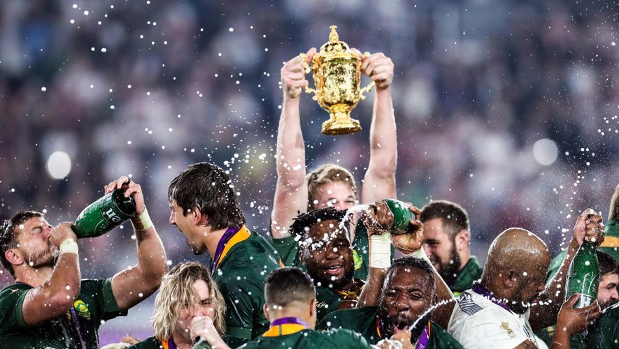 Coupe du monde 2019 - La joie des Sud-Africains lorsqu'ils soulèvent le Trophée Webb Ellis