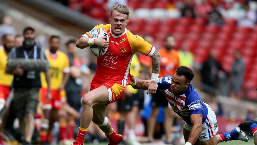 Rugby à XIII - Lewis Tierney (Dragons catalans) face à la Wakefield Trinity