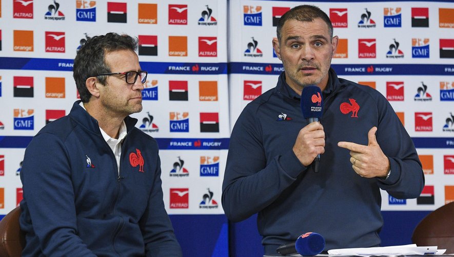 XV DE FRANCE - Fabien Galthié, selectionneur, et Raphaël Ibanez, manager général, lors de l'annonce des 42 joueurs qui prépareront le match face à l'Angleterre pour le Tournoi des 6 Nations 2020