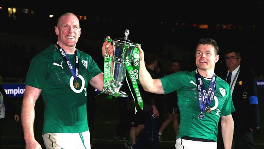 Tournoi des 6 Nations 2014 - Paul O'Connell (capitaine de l'Irlande) et Brian O'Driscoll célèbrent la victoire du Tournoi