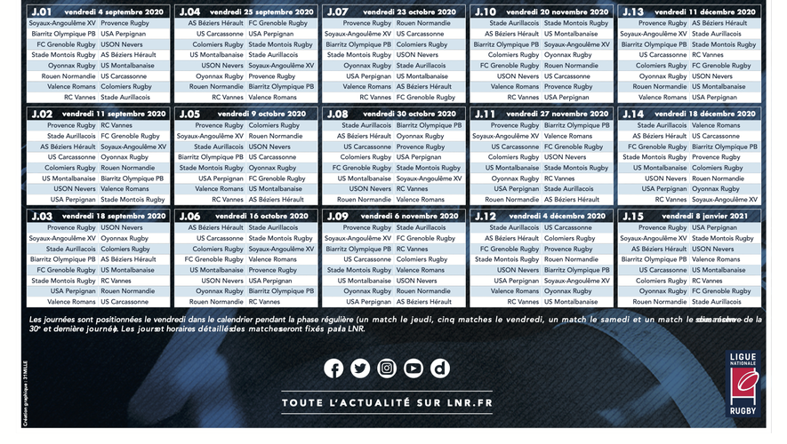 Le calendrier des matchs aller de la saison régulière de Pro D2