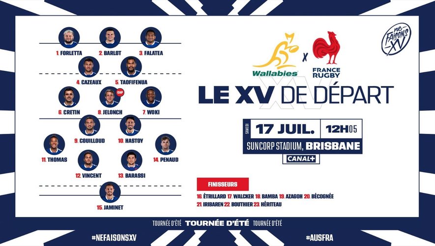 La composition du XV de France pour affronter l'Australie, ce samedi.