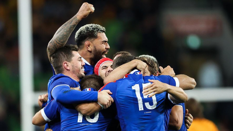 XV de France - La joie des Bleus, face à l'Australie.