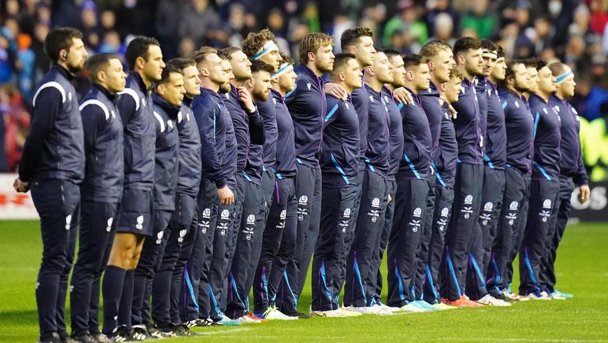 Tournoi des 6 Nations 2022 - L'équipe d'Écosse durant les hymnes