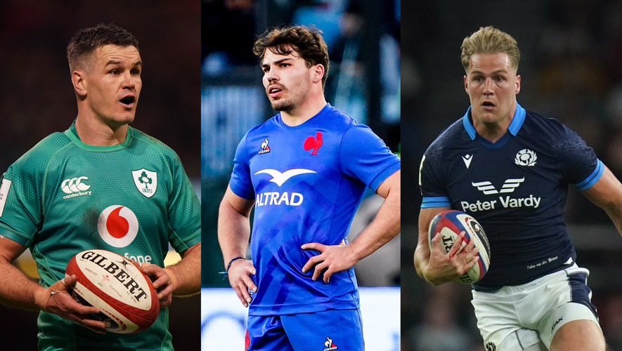 Jonathan Sexton (Irlande), Antoine Dupont (France) et Duhan van der Merwe (Écosse).