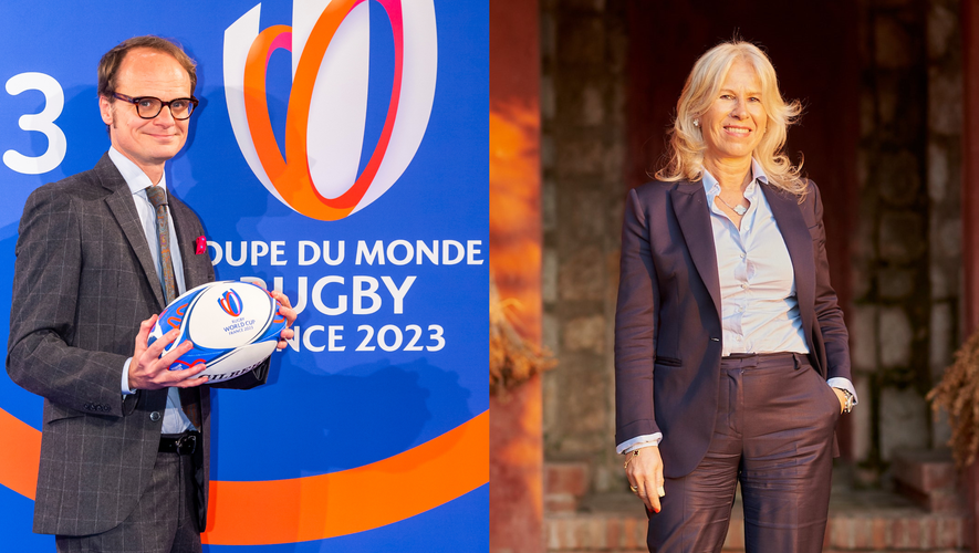 Julien Collette, directeur général du Comité d’organisation de la Coupe du monde de Rugby France 2023 et Tina Schuler, directrice générale des Enseignes Casino.
