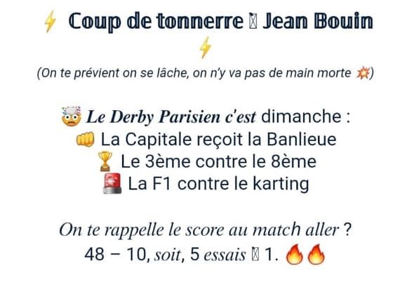 Het bericht in kwestie is afkomstig van het Stade Français.