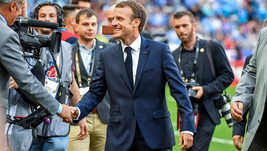Emmanuel Macron lors de la finale entre Montpellier et Castres en 2018.