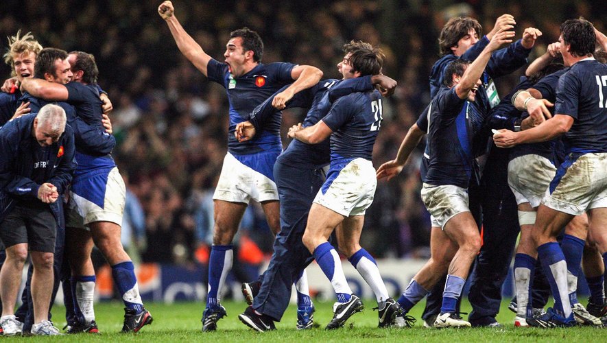 La joie des Bleus après leur succès à Cardiff, lors des quarts de finale de l'édition 2007