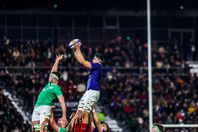 Corentin Mezu touches the ball against Ireland