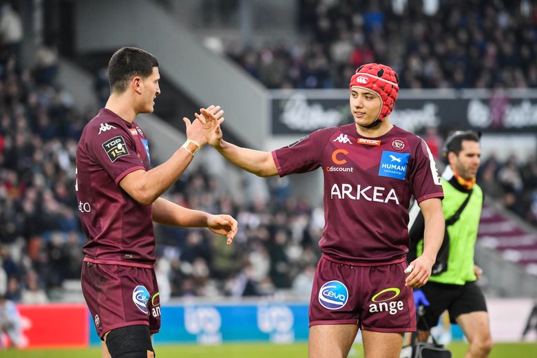 Nicolas Depoortere et Louis Bielle-Biarrey sous le maillot de l'Union Bordeaux-Bègles.