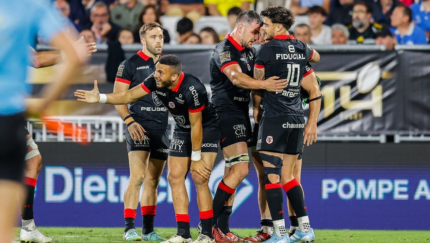 La joie des toulousains après l’essai de Matthis Lebel en demi-finale de Top 14.