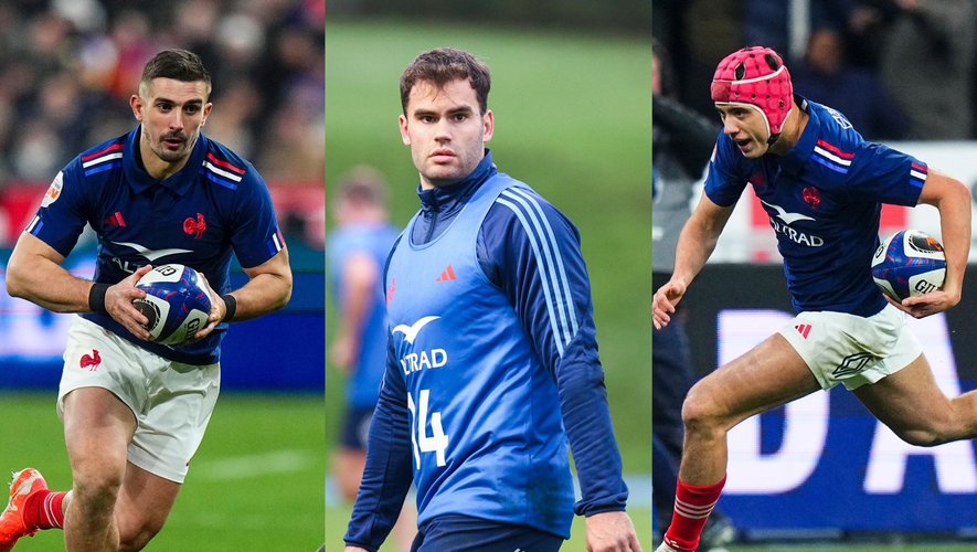 6 Nations 2025. Thomas Ramos Damian Penaud Louis BielleBiarrey (XV de France) la "LGV