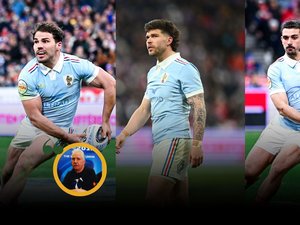 Antoine Dupont, Matthieu Jalibert et Julien Marchand en action avec le XV de France