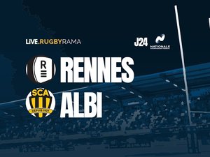 Match de rugby Albi contre Rennes en Nationale, les joueurs albigeois en tête du classement