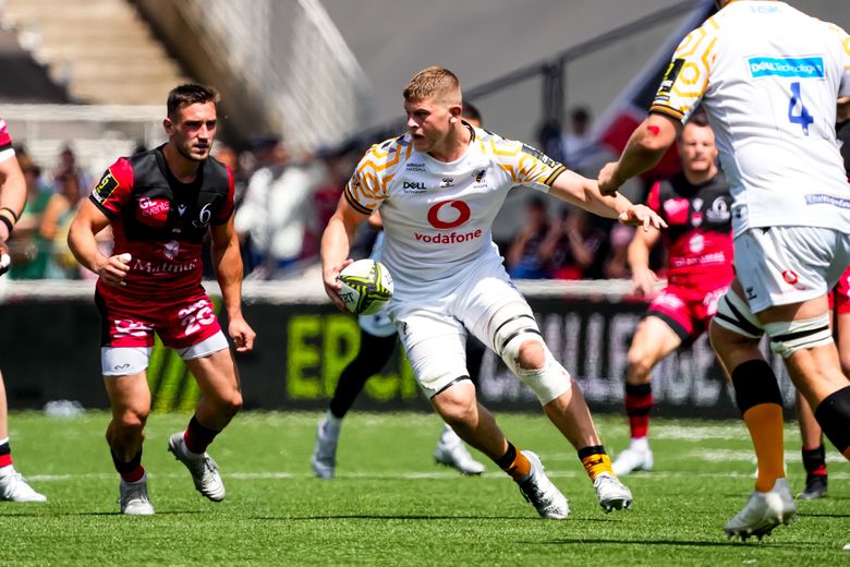Jack Willis, ici sous le maillot des Wasps lors d'un match de Challenge Cup face à Lyon en 2022.
