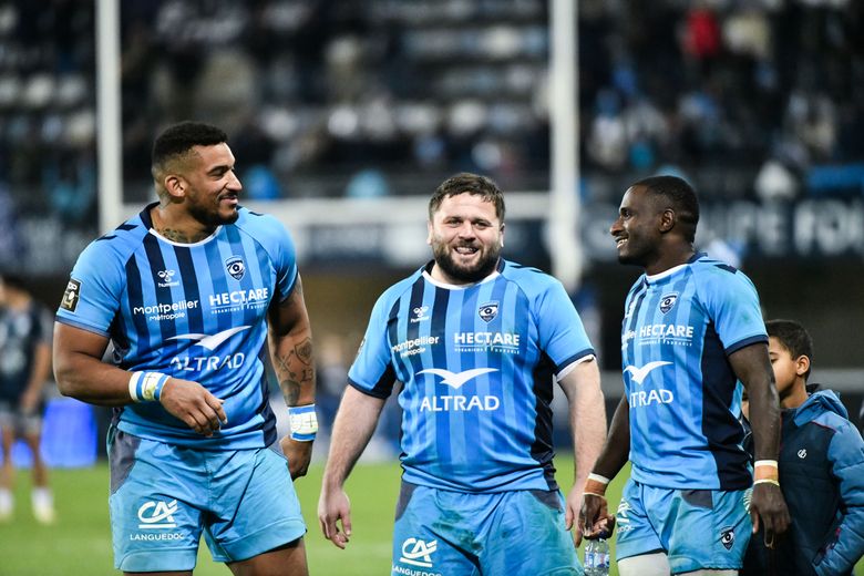 Enzo Forletta (au centre), Wilfrid Houkaptin (à gauche) et Gabriel Ngandebe (à droite), sous le maillot montpelliérain.